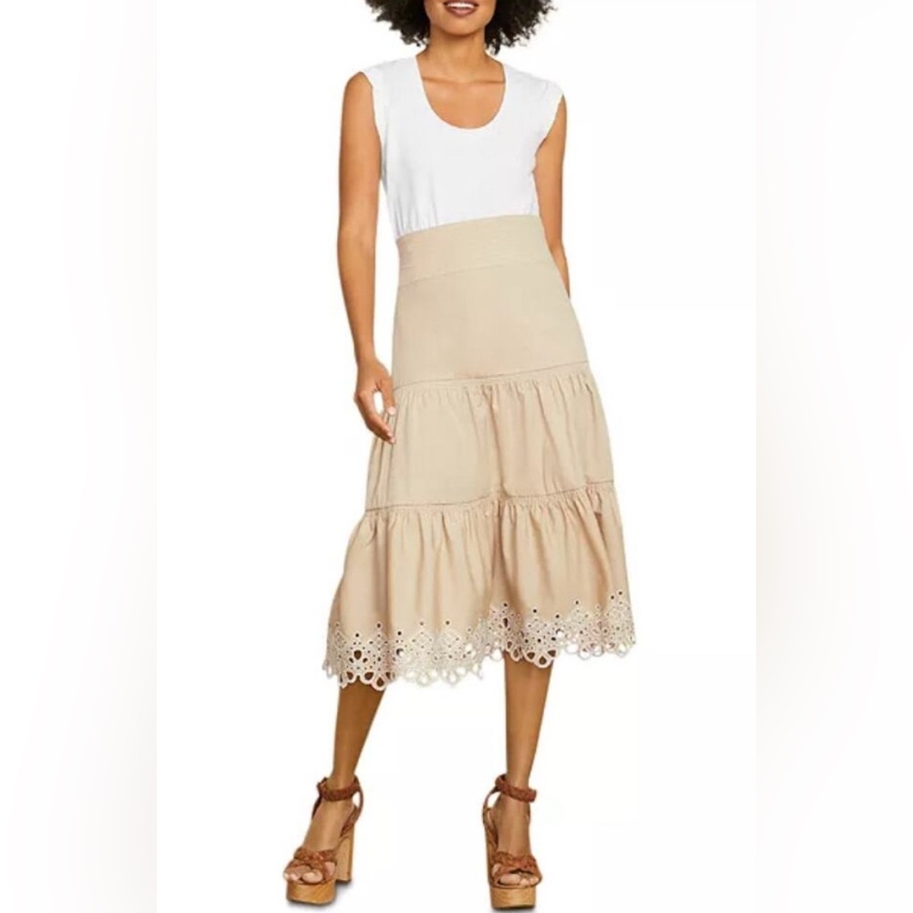 Veronica Beard Amaia White and Tan Mixed Media Dress with Lace Size XSMALL